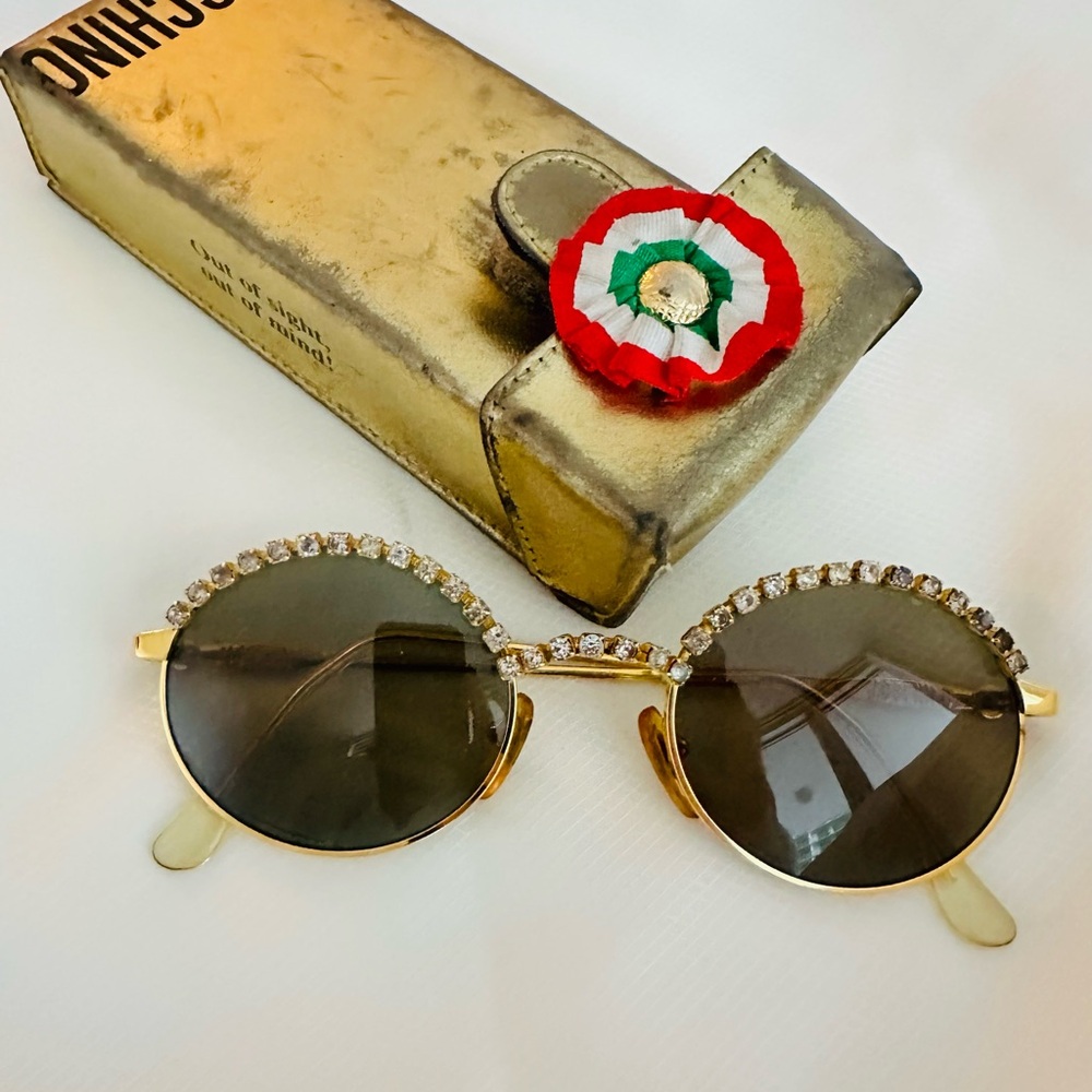 Rare Moschino Vintage Gold Round Rhinestone Sunglasses - Vintage Glam - Picture 3 of 13